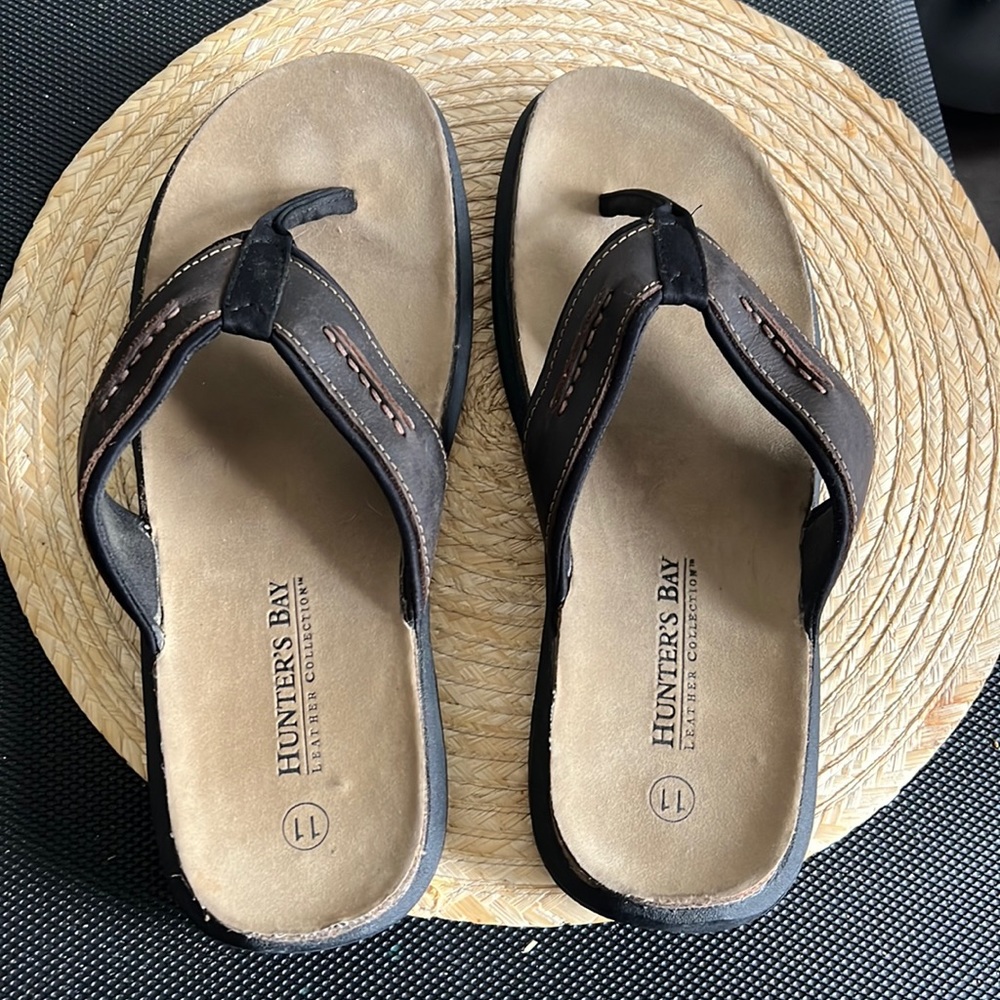Hunter’s Bay Leather Upper Mens Thong Sandals Size 11